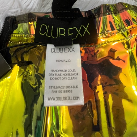 CLUB EXX Techno Gurl Hologram Vinyl Pinafore Overall Dress Metallic Blue Copper - Picture 10 of 12